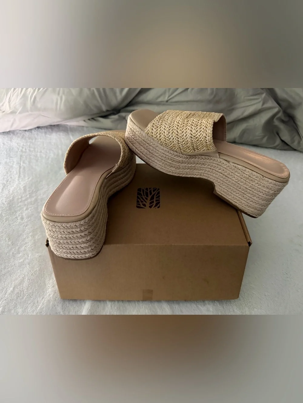 Neutral Braided Espadrille Platform Slide
